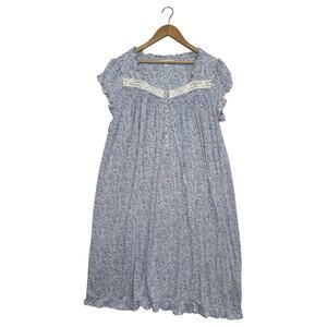 Eileen West Nightgown Womens Large Blue Floral Lace Trim Pajama Classic Comfy